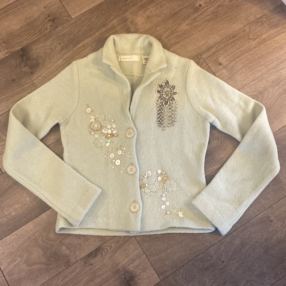 Anthropologie Sleeping on Snow Women's Embellished Light Green Sweater